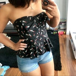 Bebe strapless peplum lipstick top